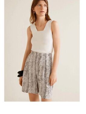 Mango MNG Snake print shorts in Light Gray and Brown Small NWOT